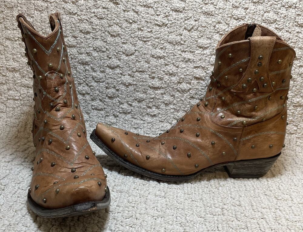 Old Gringo Brown Leather Studded Western Ankle Boots Womens 10B Turquoise Cowboy
